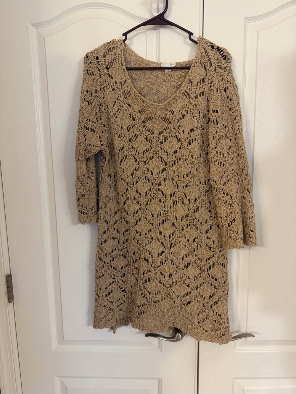 J. Jill Beige Open-Knit V-Neck Sweater Tunic